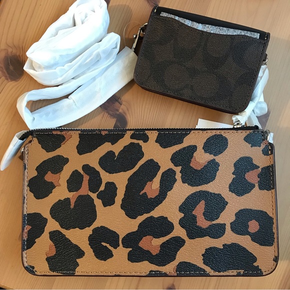 🐆Coach Poppy Crossbody With Card Case With Leopard Print And Signature Canvas - Picture 9 of 14